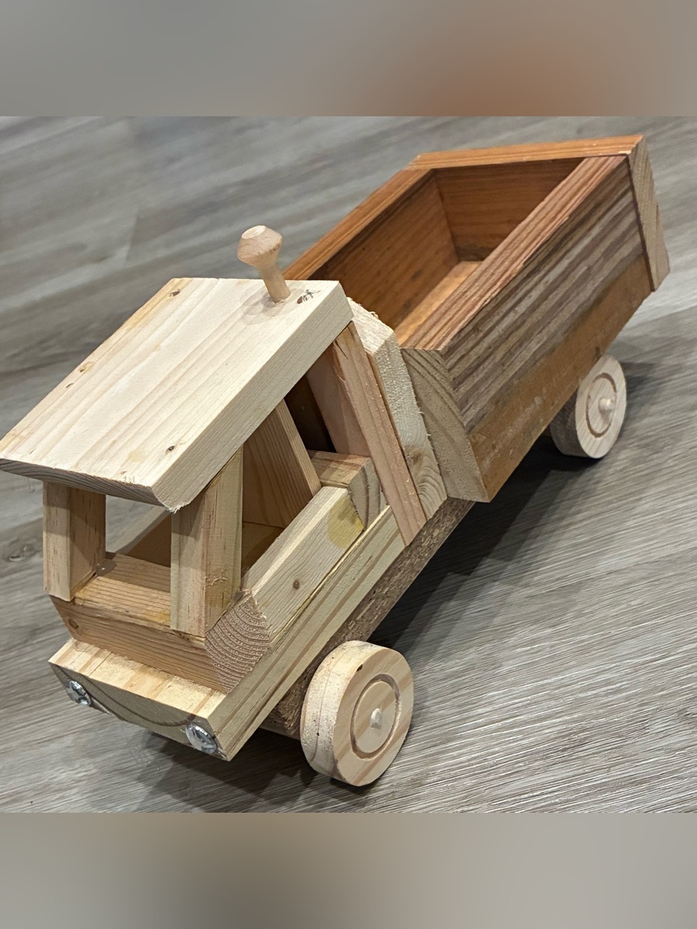 Handcrafted Wooden Dump Truck Toy - Natural Wood